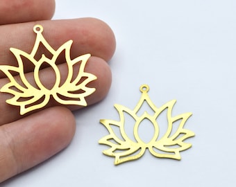 29x30mm Raw Brass Blank Lotus Flower Charm, Flower Pendants Charms With 1 Loop, Earrings, Natural Themed Findings, Brass Findings, RB165