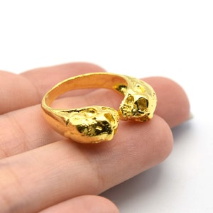 24K Shiny Gold Plated Adjustable Skull Ring, Boho Ring, Jewelry Ring, Wholesale Ring, Gold Plated Ring, Brass Ring Findings, Bohem Ring