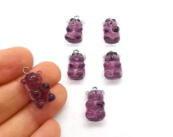 10x22 Hand Made Murano Glass Bear Charms, Murano Jelly Bear Pendants, Murano Glass Findings, Gummy Bear Charms, Tiny Murano Charms