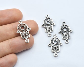 15x25mm Antique Silver Hamsa Pendant, Fatima Hand Charms, Hamsa Necklace, Bracelet Connector, Antique  Hamsa Charms, Silver Findings, AS077