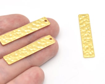 40 x 8 mm 24 kt glanzend vergulde getextureerde rechthoekige plaat, rechthoekige bedels, rechthoekige hanger, rechthoekige ketting, groothandel