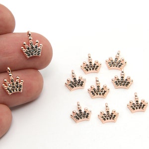 10x12mm Rose Gold Plated Micro Pave Crown Charm, CZ Rose Gold Plated Crown Pendant, Pave Crown Necklace, Cubic Zirconia Charm,CZ123