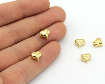 8x8.5mm 24k Shiny Gold Plated Heart Beads, Heart Spacer Beads, Bracelet Beads, Heart Bracelet Charm, Gold Heart Beads, Gold Plated Findings