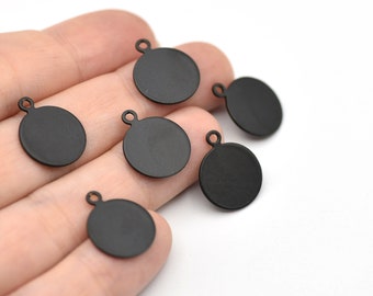 16x13mm Black Plated Round Charms, Round Disc, Black Plated Coins, Medallion, Stamping Tag, Wholesale Supplier, Brass Findings