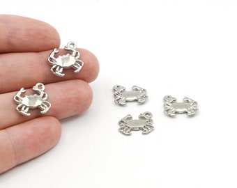 16x15mm Rhodium Plated Crab Charms, Crab Pendant, Animal Charms, Crab Flat Charms, Brass Findings, Wholesale, GLD498