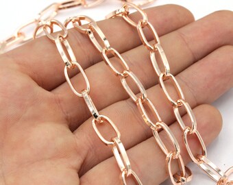 7x14mm Rose Gold Plated Oval Link Chain Necklace, Rose Gold Oval Paperclip Chain, Soldered Chain, Rose Gold Oval Link Chain, Rose Gold Chain