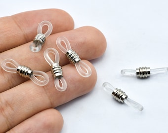 21 mm Rhodium Bead Klar Gummi Brillenhalter, Brillen Verbinder, Gummi Brillen Halter Enden, Gummi Brillen Ketten Halter, JM041