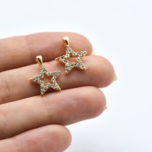 13x17mm Gold Plated CZ Micro Pave Star Pendant, CZ Pave Star Charms, Cubic Zirconia Charms, Celestial Findings, Wholesale, CZ029