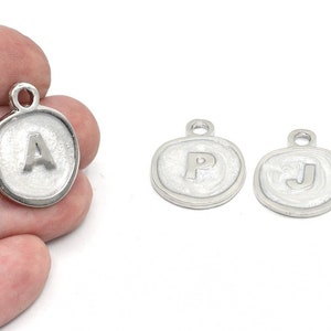 20x25mm Rhodium Plated White Enamel Letter Charms, Alphabet Charms, Personalized Jewelry, Enamel Initial Charms, Initial Pendants