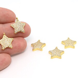 17x15mm 24K Shiny Gold Plated CZ Micro Pave Star Pendant, CZ Pave Star Charms, Cubic Zirconia Charms, Celestial Findings, Wholesale, CZ110