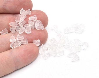 100 Clear Rubber Bullet Earring Safety Backs Earring Hook Stopper Earnut Gut