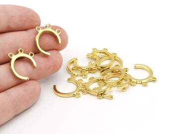 Aretes redondos abiertos de oro brillante de 24 k de 17 mm, con cierre de palanca de 3 agujeros, ganchos para la oreja, aros, cierres de oro, EAG015