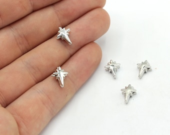 8x10mm Rhodium Plated Mini North Star Beads, North Star Bracelet Beads, Mini Rhodium Beads, Bracelet Connector, Rhodium Plated Findings