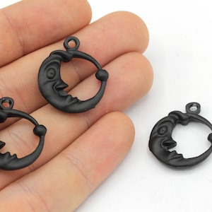 21x25mm Black Moon Face Charm, Crescent Charm, Black Moon Charm, Black Charm, Moon Necklace Pendant, Celestial Charm, Black Plated Findings