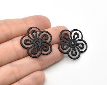 25x25mm Black Plated 5 Petal Flower Blanks Flower Charms, Natural Themed Findings, Brass Findings, Jewelry Supplier, Wholesale