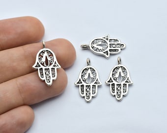 14x24mm Antique Silver Hamsa Pendant, Fatima Hand Charms, Hamsa Necklace, Hamsa Charms, Antique  Hamsa Charms, Silver Plated Findings, AS045