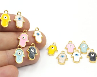 10x15mm  24k Shiny Gold Plated Hamsa Charms, Enamel Hamsa, Fatima Hand Charms, Hamsa Evil Eye Charms, Gold Plated Pendant