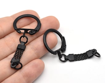 60x23mm Black Plated Key Chain Rings Attached With Chain, Split Key Chain Rings, Brass Findings, Wholesale, JM019