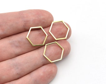 16x18mm Raw Brass Hexagon Blank Charms, Raw Brass Hexagon Caps, Raw Brass Mini Hexagon Plate, Brass Findings, Wholesale, RB413