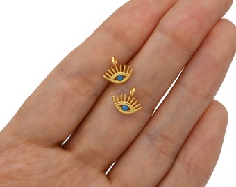 10x10mm 24k Shiny Gold Plated Evil Eye, Micro Pave Evil Eye Charm, Blue Turquoise  Charms, Evil Eye Pendant, CZ Gold Beads, CZ229-1