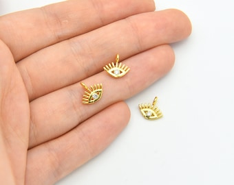 10x10mm 24k Shiny Gold Plated Evil Eye, Micro Pave Evil Eye Charm, CZ Zirconia Charm, Evil Eye Pendant, Evil Eye Bracelet, Gold Evil Eye