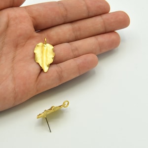 15.5x28mm Matte Gold Plated Leaf Earrings, Tiny Leaf Earring,Brass Mini Leaf Charms, Small Leaf Pendant, Leaf Necklace, Wholesale, EAG019