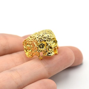 24K Shiny Gold Plated Adjustable Skull Ring, Boho Ring, Jewelry Ring, Wholesale Ring, Gold Plated Ring, Brass Ring Findings, Bohem Ring