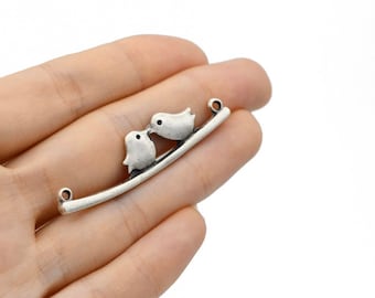 10x50mm Antique Silver Bird Plated Bar, Bird Charms, Bird Charm Connector, Long Bar Charms, Two Hole Charms, Silver Plated Findings ANS035