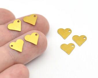 9x9mm Raw Brass Gold Mini Heart Charm, Tiny Heart Shaped Pendant, Mini Heart Necklace, Brass Findings, Wholesale, RB159