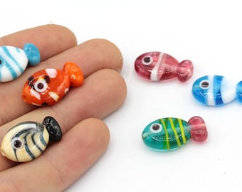 13x22mm Hand Made Murano Glass Fish Beads, Murano Fish Charm, Murano Animal Beads, Murano Glass Findings, High Quality, Tiny Murano Charms