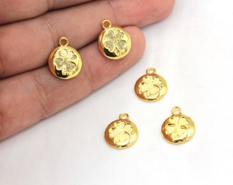 12x14mm 24k Shiny Gold Plated Clover Charm, Clover Bracelet Charm, Clover Beads, Gold Charms, Round Clover Charm, Gold Plated Findings