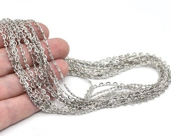 Rhodium Plated Heart Chain, Rhodium Tiny Heart Chain, Heart Link Chain, Soldered Chain, Choker Bar Chain, Rhodium Plated Findings