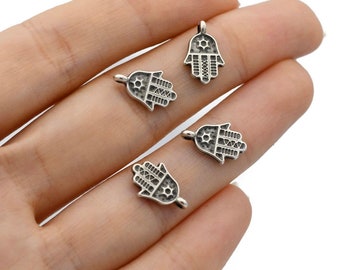 13x8mm Antique Silver Hamsa Pendant, Fatima Hand Charms, Hamsa Necklace, Hamsa Charms, Antique Hamsa Charms, Silver Findings ANS017