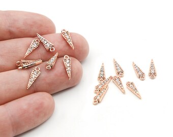 14x4mm Rose Gold Plated Micro Pave Spike Charm, CZ Gold Triangle Spike Pendant, Pave Spike, Cubic Zirconia Charm, Brass Findings, CZ030