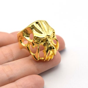 24K Shiny Gold Plated Adjustable Skull Ring, Boho Ring, Beast Ring, Wholesale Ring, Gold Plated Ring, Brass Ring Findings, Bohem Ring