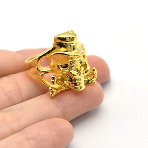 24K Shiny Gold Plated Adjustable Skull Ring, Boho Ring, Jewelry Ring, Wholesale Ring, Gold Plated Ring, Brass Ring Findings, Bohem Ring