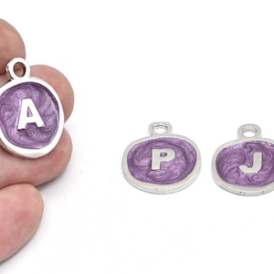 20x25mm Rhodium Plated Lilac Enamel A-Z Letter Charms, Alphabet Charms, DIY Letter Charms, Jewelry, Enamel Initial Charms, Initial Pendants