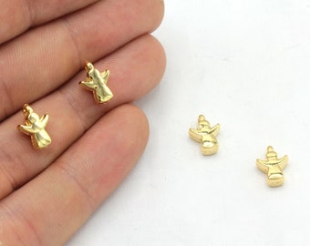 Mini ciondolo a forma di angelo placcato in oro lucido 24k da 8 x 10 mm, braccialetto con angelo, piccolo ciondolo a forma di angelo, ciondolo a forma di angelo in oro, portafortuna, componenti placcati in oro