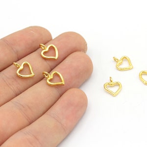 9x12mm 24k Shiny Gold Plated Mini Blank Heart Charm, Heart Bracelet Charm, Gold Heart Pendant, Tiny Heart Pendant, Gold Plated Findings