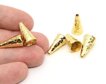 18 x 10 mm 24k glänzende vergoldete gehämmerte Kegelkappen, Quaste Kegelkappe, vergoldete Kegelperlen, vergoldetes Zubehör, Großhandelslieferant, JM058