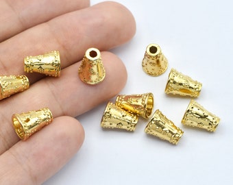 8 x 11 mm 24k glänzende vergoldete Kegelkappen, Quasten-Kegelkappe, vergoldete Kegelperlen, vergoldetes Zubehör, Großhandelslieferant GLD528