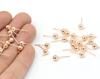 10 Pcs 5mm Rose Gold Plated Ball Ear Posts, Stainless Steel Earring, Ball Stud Earrings, Rose Gold Earring Findings, Jewelry Supplier
