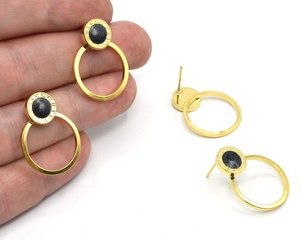 Orecchini a cerchio piccoli in smalto nero placcato oro lucido 24k da 20 mm, orecchini a cerchio, orecchini a cerchio con anello, orecchini a cerchio piccoli, orecchini placcati in oro