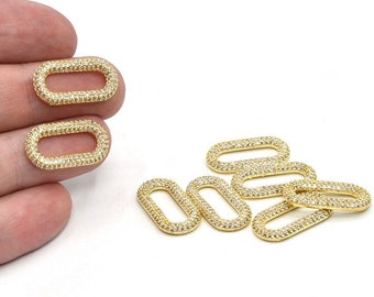 14 x 26 mm 24-karaats glanzende vergulde kettingschakels, zirkonia kettingschakels, micropave-oorbellen, gouden oorbellen, sierlijke gouden kettingschakels