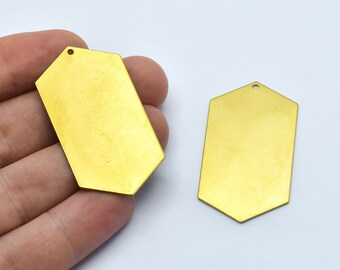 45x24mm Raw Brass Hexagon Shaped Charms, Raw Brass Hexagon Pendant, Raw Brass Flat Plate, Brass Findings, Wholesale, RB137