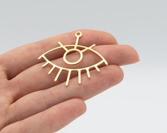 Dije de ojo malvado de oro brillante de 24 k (32 x 41 mm), dijes de ojo dorado, collar con dijes de ojo malvado, pendiente de ojo malvado, dije de ojo malvado, accesorios chapados en oro