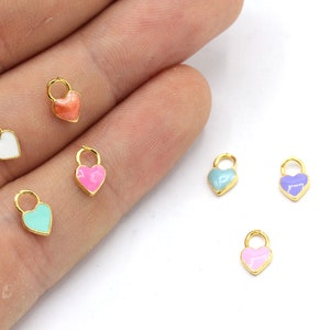 10 Pcs 5x8mm 24k Shiny Gold Plated Enamel Mini Heart Charm, Heart Bracelet Charm, Gold Heart Pendant, Tiny Heart Beads, Gold Plated Findings