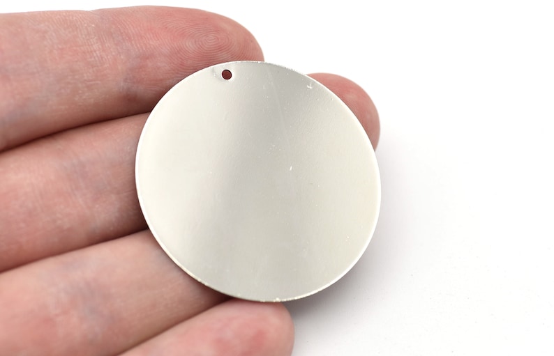 Medallion Personalized Disc Stamping Tag 40mm Rhodium Plated Large Round Charms Brass Findings Round Disc Rhodium Plated Coins