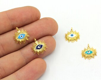 12x13mm 24k Shiny Gold Plated Enamel Evil Eye Charm, Gold Eye Pendants, Gold Tiny Evil Eye Charm, Gold Plated Findings, Gold Plated Pendants