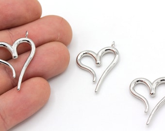 19x24mm Rhodium Plated Heart Charm, Heart Bracelet Charm, Heart Pendant, Love Charm, Tiny Heart Charm, Rhodium Heart Charm, Rhodium Findings